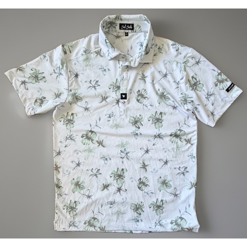 Bad Birdie Golf Short Sleeve Polo Shirt White Floral Logo Stretch Medium JBHS